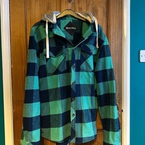 Men's Green and Black Plaid Shirt Jacket